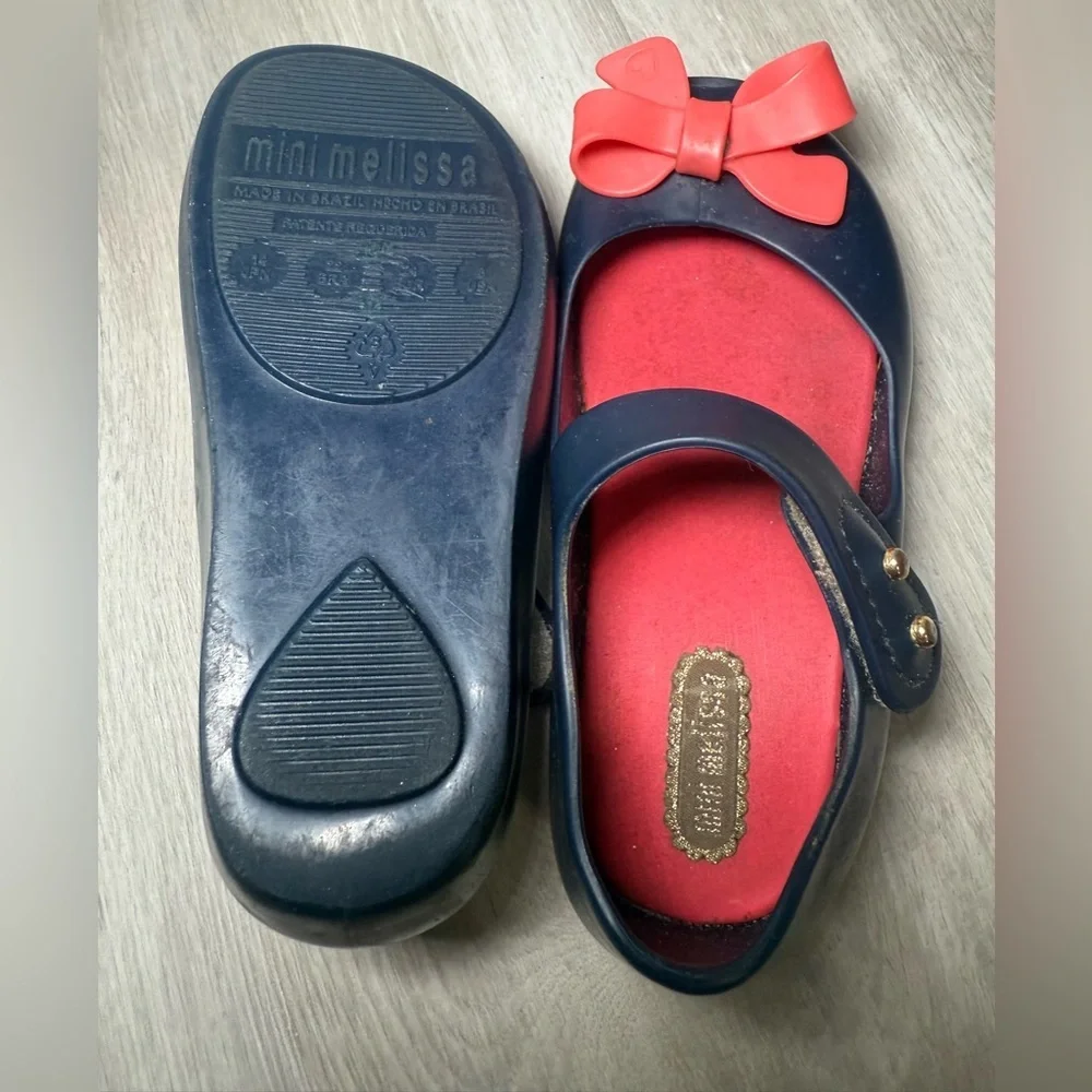 Mini Melissa Mary Jane Jelly Shoes Toddler‎ Size 8 Navy Blue Pink Bow Good